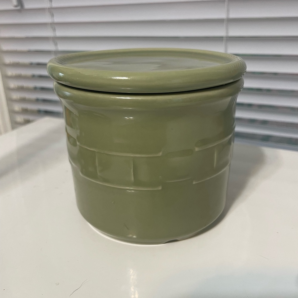 Vintage Longaberger Olive Green Ceramic butter Jar with Lid